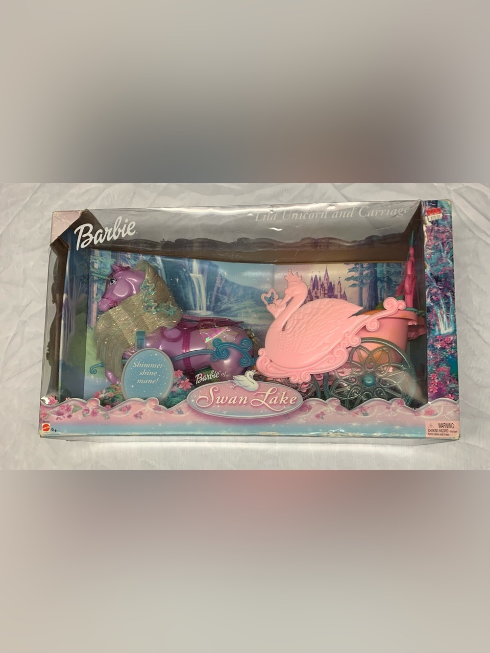 2003 Barbie Swan Lake Lila Unicorn & Carriage, New in Box